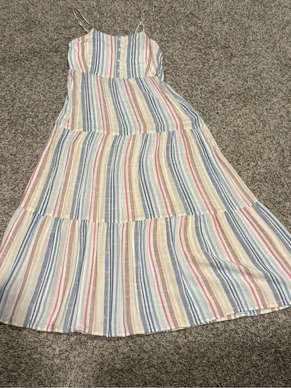 Japna Pastel Striped Tiered Maxi Dress - Blue, Pink, Cream, Tan